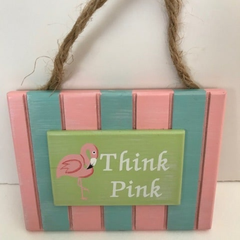 Flamingo Wall Plaque Think Pink Wood New Retro